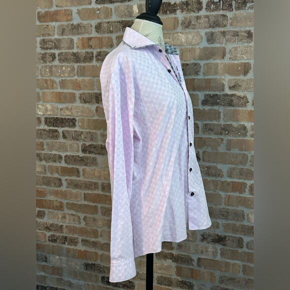 Maceeo pink elegance men’s dress shirt long sleeve button down square print sz L - Picture 2 of 11